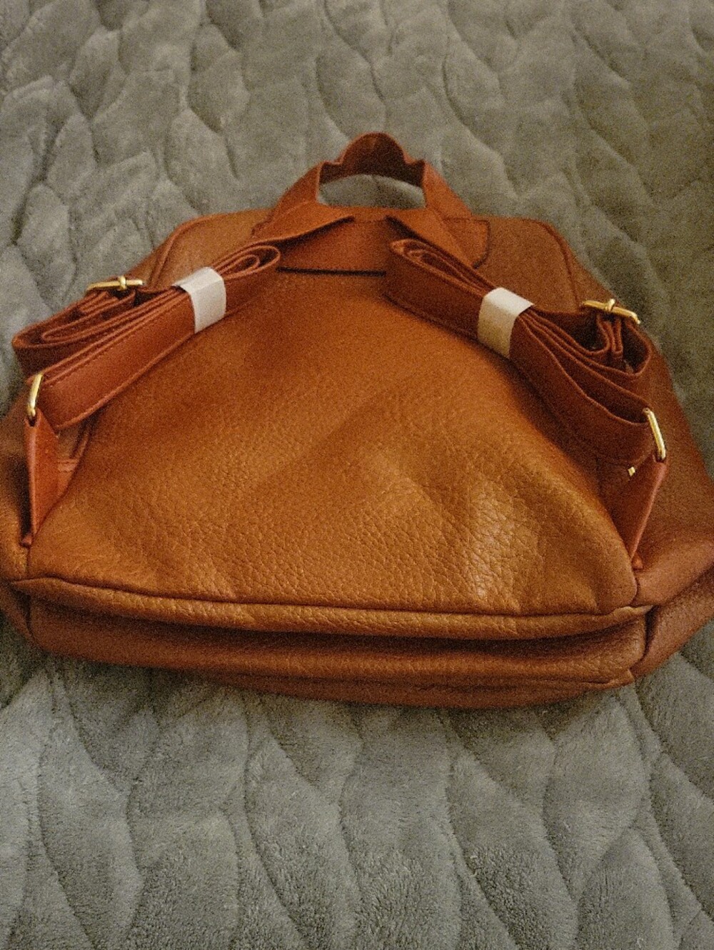Tan Leather Backpack with Chevron Stitching - Picture 2 of 2